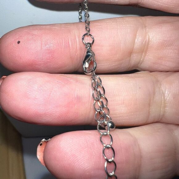 Silver Tone and Rhinestone Pendant Necklace - Picture 6 of 7